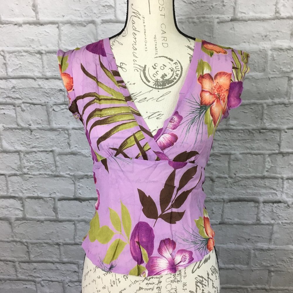 Rampage Purple Floral Sheer Top Size S